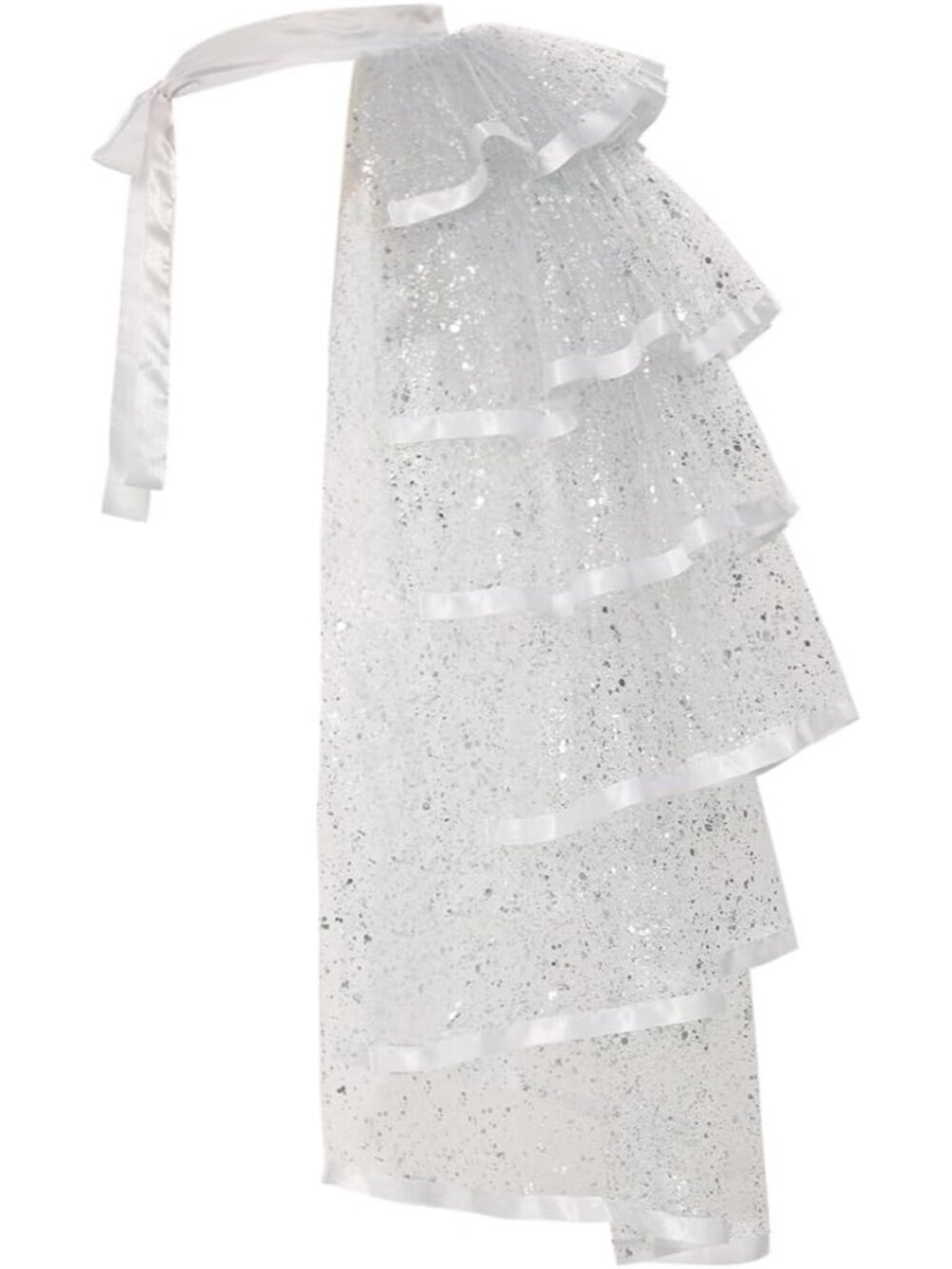 Women's White With Silver Foil 6 Layer Tie Belt Sequin Tulle Tutu Bustle Skirts